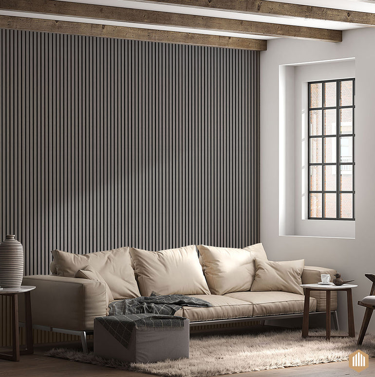 Panneau Tasseau Acoustique en Chêne Gris 3 Faces - Acoupanel™