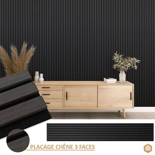 Panneau Tasseau Acoustique en Chêne Noir 3 Faces - Acoupanel™