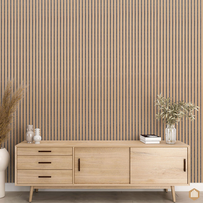 Panneau Tasseau Acoustique en Chêne Naturel 3 Faces - Feutrine Grise - Acoupanel™