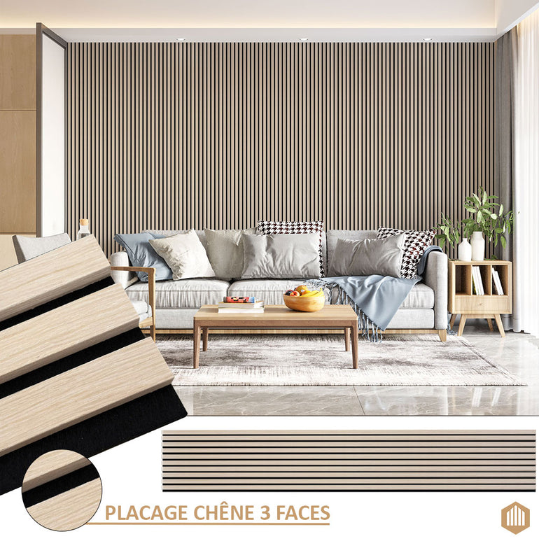 Panneau Tasseau Acoustique en Chêne Clair 3 Faces - Acoupanel™