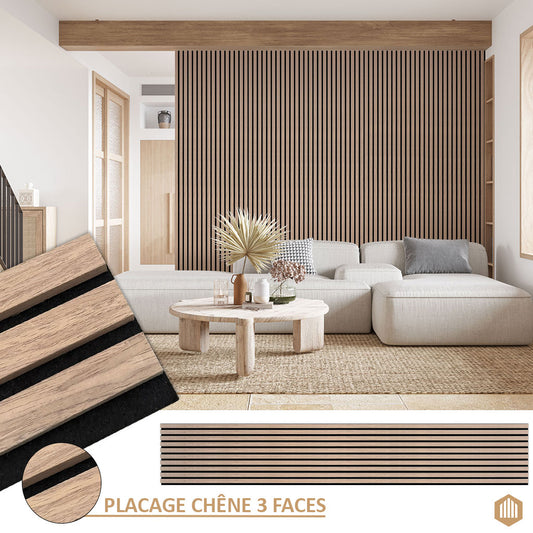 Panneau Tasseau Acoustique en Chêne Brun 3 Faces - Acoupanel™