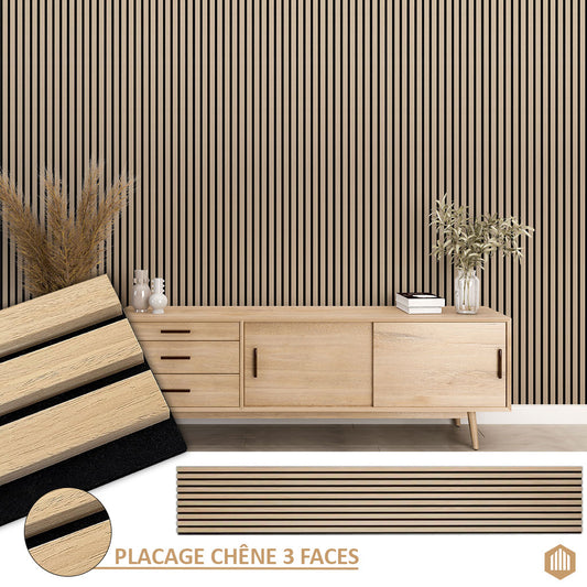 Panneau Tasseau Acoustique en Chêne Naturel 3 Faces - Acoupanel™